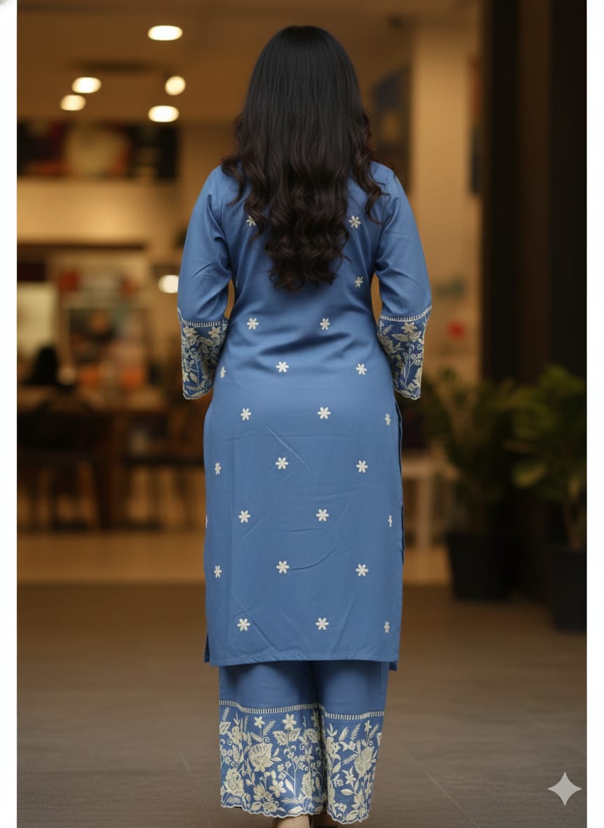 Elegant Floral Embroidery Kurti Pant Set for Women