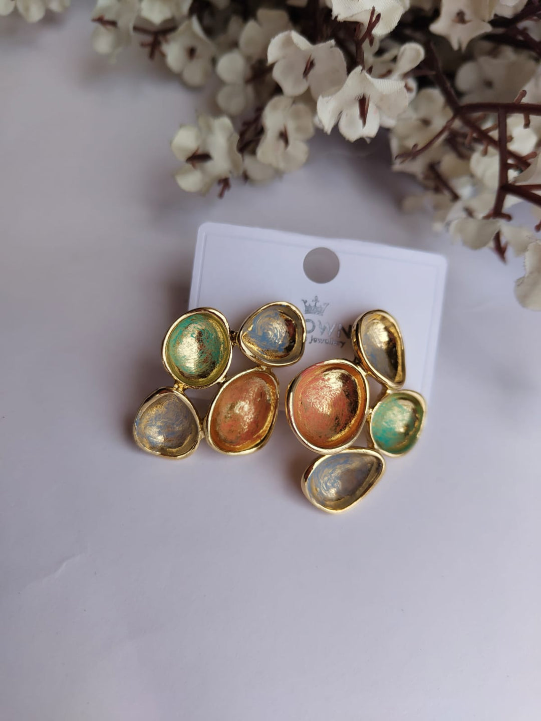 Multicolored organic cluster stud earrings