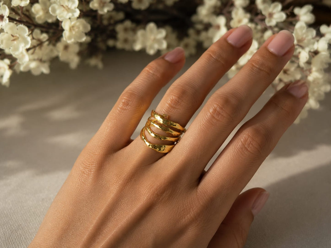 The Athena Ring – Organic Textured Multi-Layer Wave Ring