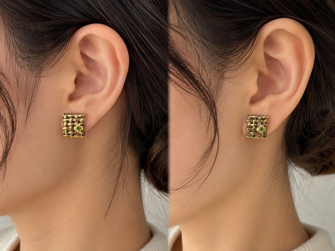 Vintage-Style Basketweave Stud Earrings