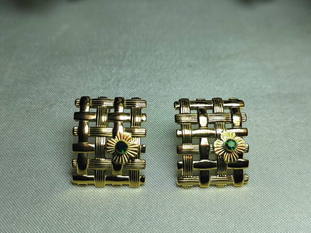 Vintage-Style Basketweave Stud Earrings