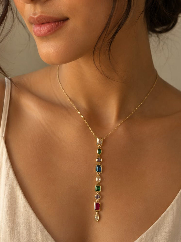 Multicolored stone pendant necklace.