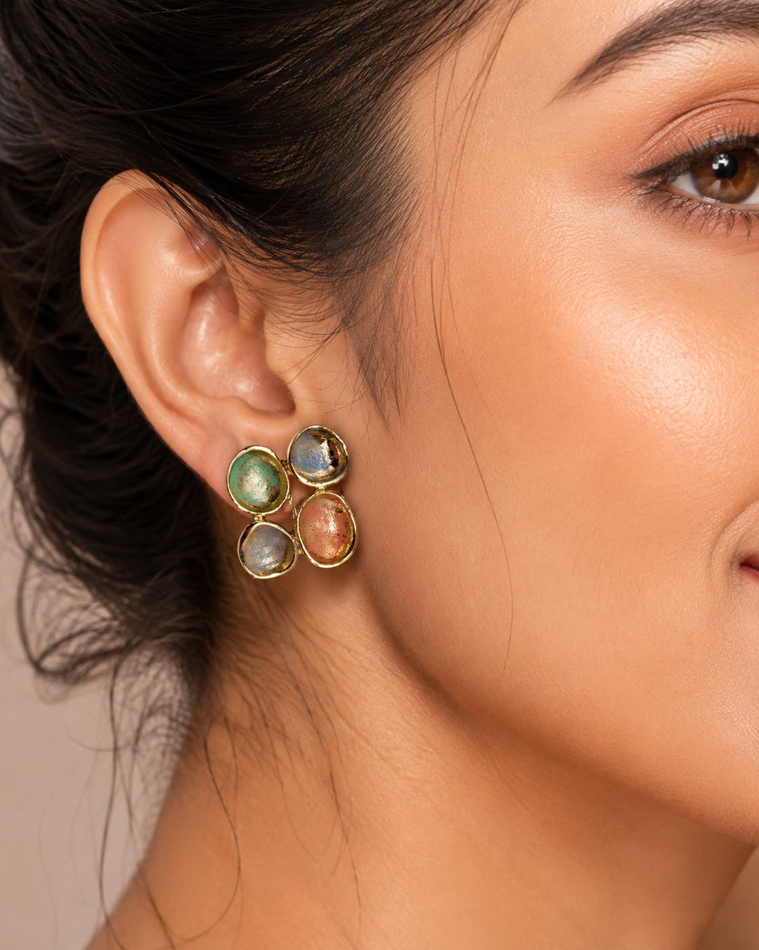 Multicolored organic cluster stud earrings