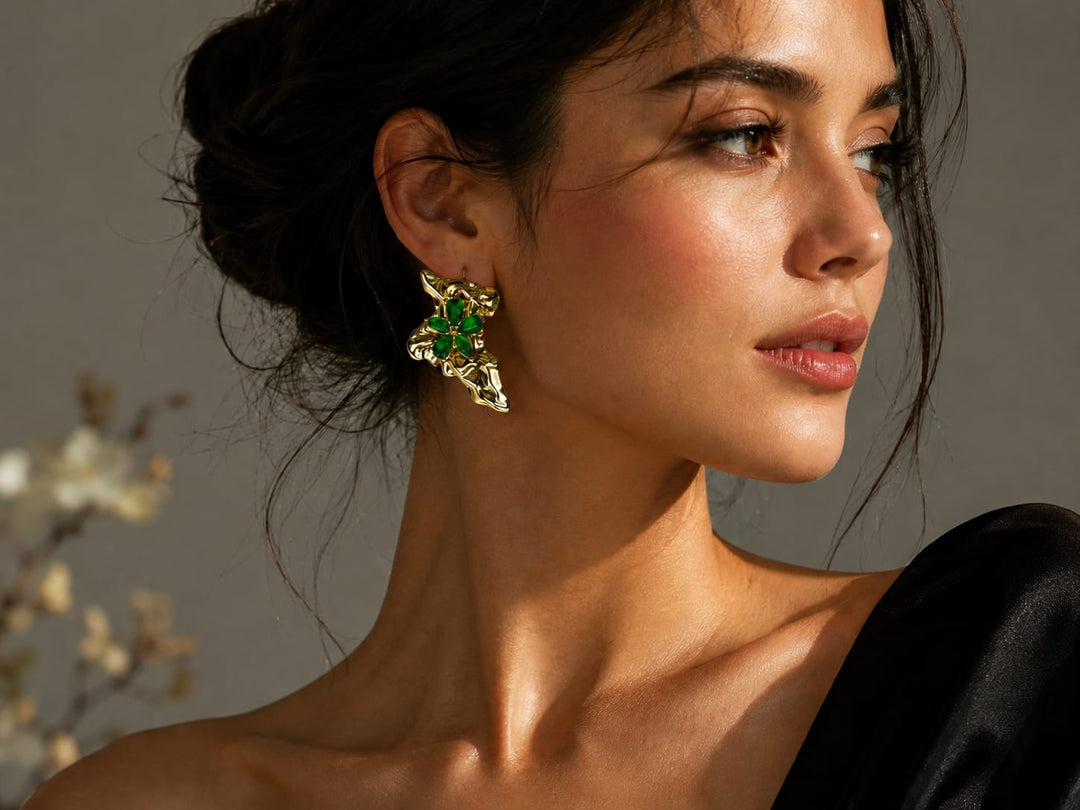 Emerald Bloom Abstract Studs ✨