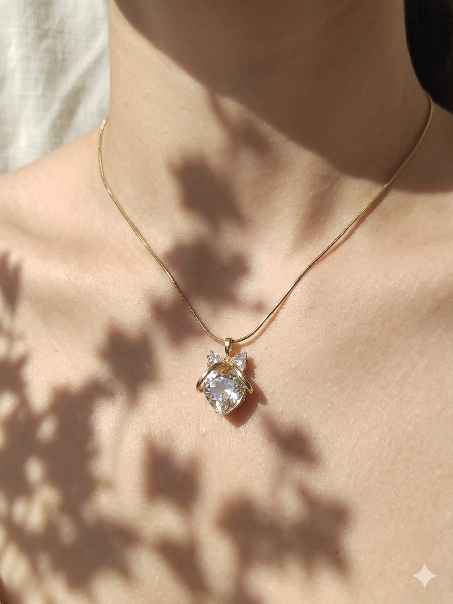 The Coquette Bow & Crystal Pendant Necklace
