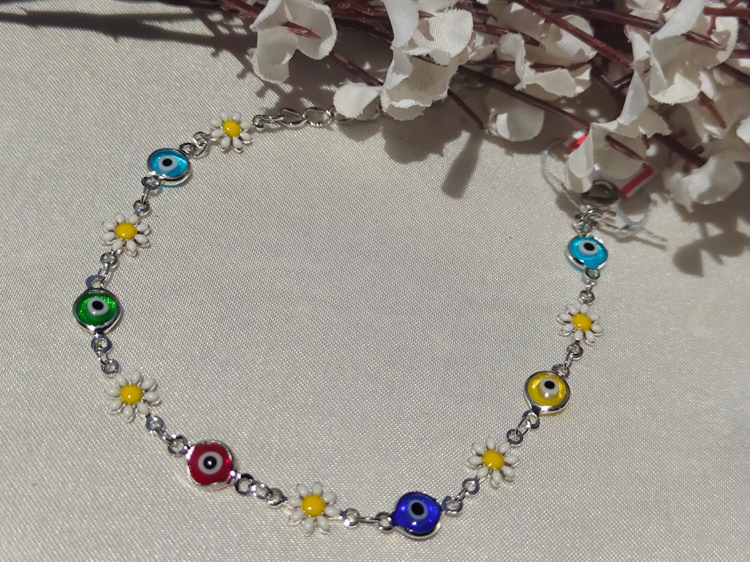 Daisy & Multi-Color Evil Eye Charm Bracelet